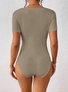 SHEIN Tall 素色大圓領連身背心 - 卡其色 - 查看 2