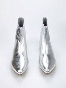 Women's Metallic Silver Flat Heel Ankle Boots - Silver - View 4