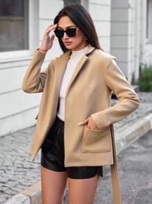 RueChic Flap Pocket Belted Blazer - Camel - View 5