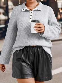 SHEIN LUNE Plus Half Button Sweatshirt Pullover Fall Sweatshirt - Grey - View 4