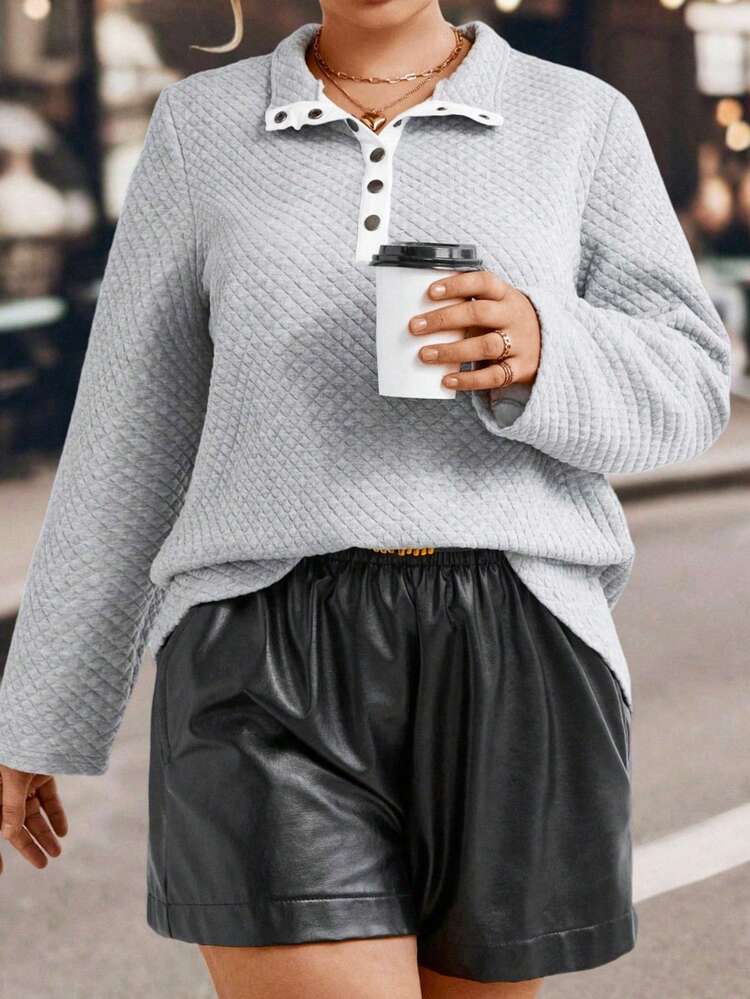 Plus Half Button Sweatshirt Pullover Fall Sweatshirt