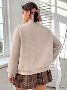 SHEIN EZwear Plus Button Up Quilted Bomber Jacket - Apricot - View 4