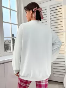 SHEIN EZwear Plus Floral & Letter Graphic Drop Shoulder Sweatshirt - White - View 2