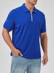 Manfinity Homme Men Plus Quarter Zip Polo Shirt - Blue - View 1