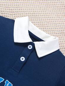 Baby Girl Letter Graphic Contrast Collar Sweatshirt - Khaki - View 3