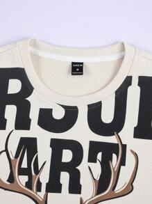 Manfinity Homme Men Deer And Slogan Graphic Sweatshirt - Apricot - View 6