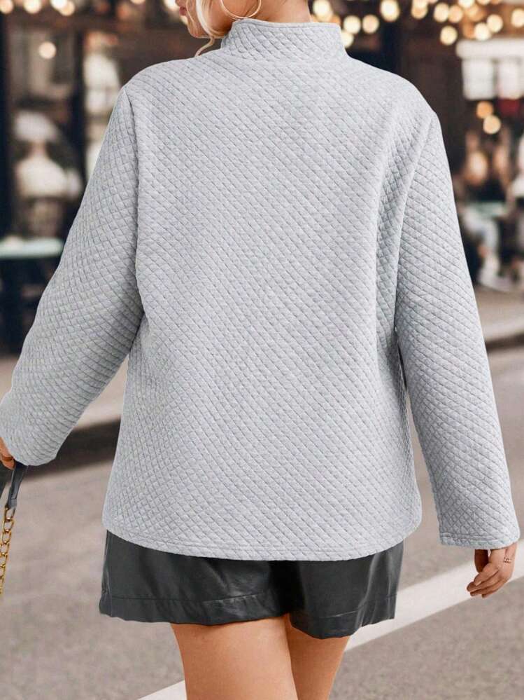 SHEIN LUNE 加大码半扣套头卫衣，秋季卫衣 - 灰色 - 查看 2