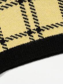 SHEIN Unity Plaid Pattern Sweater Vest - Yellow - View 7