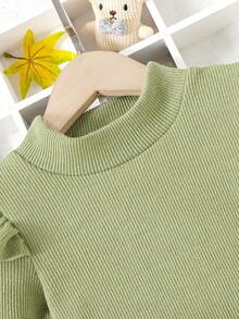 SHEIN 女小童荷葉邊小高領洋裝附腰帶 - 綠色 - 查看 3