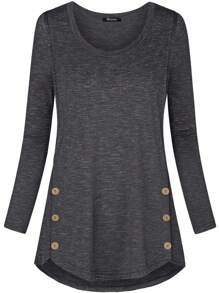 Maternity Button Detail Nursing Detail Curved Hem Tee - Dark Grey - View 1