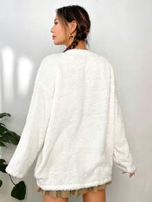 SHEIN Qutie Chất rắn Thả vai 	
Fuzzy Áo nỉ - trắng - Xem 2