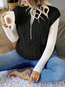 Calvaya 1pc Plus Zipper Front Cable Knit Sweater Vest - Black - View 1