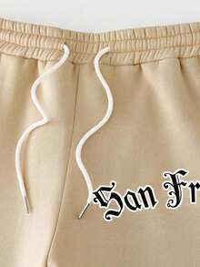 Manfinity Hypemode Men Plus Letter Graphic Drawstring Waist Sweatpants - Khaki - View 5