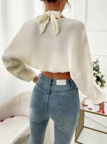 SHEIN Privé de hombros caídos shrug Cárdigan & tejido de canalé Top - Beis - Ver 2