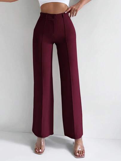 SHEIN Petite Size Women Solid High Waist Straight Leg Suit Pants
