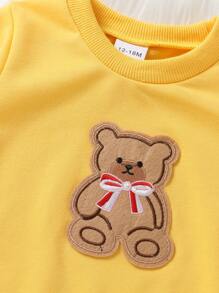 Baby Girl Bear Print Sweatshirt & Sweatpants - Yellow - View 4