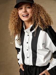 In My Nature 字母圖案撞色防風夾克 - 黑與白 - 查看 5