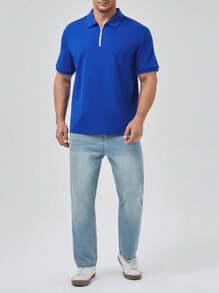 Manfinity Homme Men Plus Quarter Zip Polo Shirt - Blue - View 6