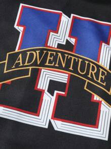 Manfinity EMRG Men Letter Graphic Colorblock Drop Shoulder Bomber Jacket - Black - View 5