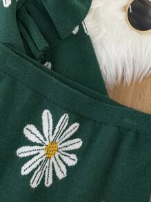 SHEIN 女大童花卉圖案荷葉邊套頭毛衣和荷葉擺半身裙 - 綠色 - 查看 4