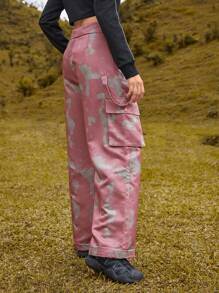 In My Nature Letter Graphic Flap Pocket Side Cargo Pants - Rusty Rose - View 4