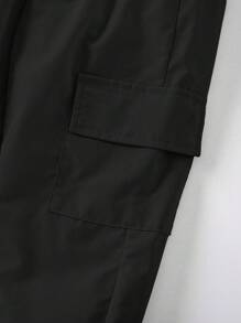 SHEIN 女孩側翻蓋口袋工裝褲 - 黑色 - 查看 5