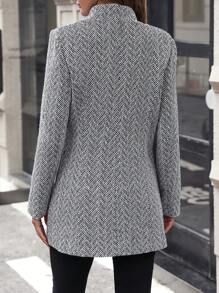 SHEIN Clasi Chevron Print Open Front Overcoat - Multicolor - View 2