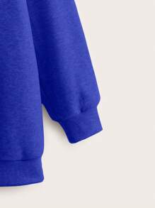 SHEIN EZwear Plus Size Solid Zip Up Drawstring Thermal Lined Sweatshirt - Royal Blue - View 4