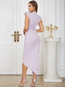 Vestido Fruncido Liso Elegante - Púrpura malva - Ver 2