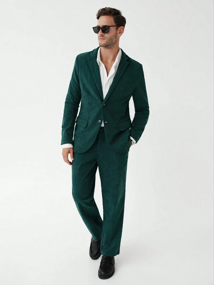 Men 1pc Single Breasted Blazer & 1pc Pants Set