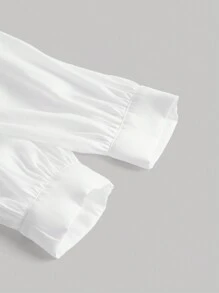SHEIN MOD Ruffle Trim Lantern Sleeve Crop Blouse - White - View 3