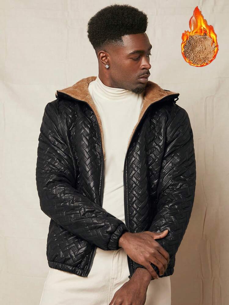 Loose Fit Men's Padded Coat With Thermal Lining And Zipper Closure, Without Sweater, For Fall Winter