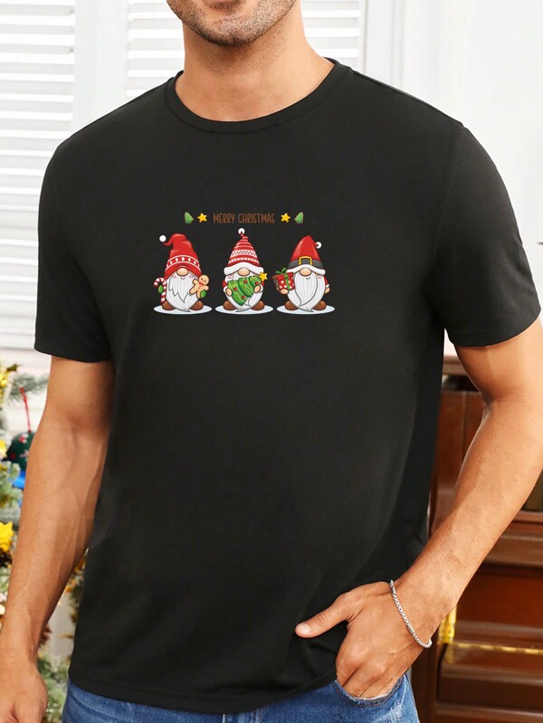 GENTILAND Homens Impressão De Papai Noel De Natal Camiseta