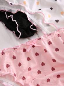 PetitDoll Plus 3pack Heart Print Lettuce Trim Bow Front Panty - Multicolor - View 3
