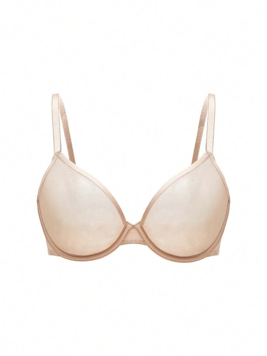 Ocili Sutien de damă de culoare solidă cu fire de oțel lenjerie - Caisă - Vizualizare 1