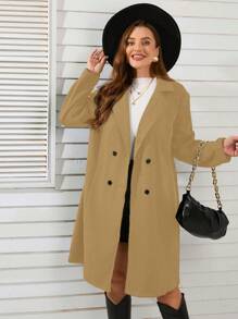SHEIN Clasi Plus Lapel Neck Double Breasted Overcoat