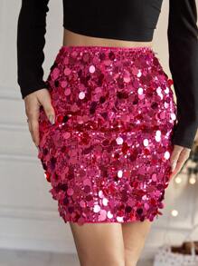 SHEIN BAE Sequin Bodycon Skirt - Hot Pink - View 2