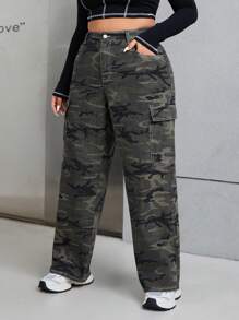 SHEIN ICON Hơn Camo In Túi có nắp Quần jean chở hàng - Nhiều màu - Xem 1