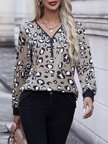 SHEIN LUNE 豹紋印花半拉鏈運動衫 - 彩色 - 查看 6