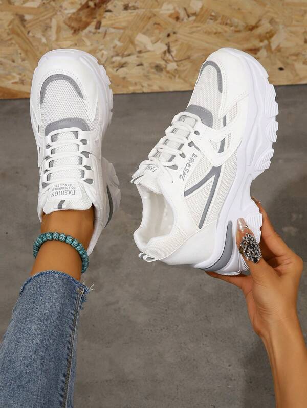 حذاء رياضي مكتنز للنساء كاجوال منصة مع كعب منحدر كعب