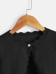 SHEIN 女大童貝殼邊單釦開襟衫 - 黑色 - 查看 3