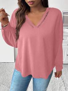 Calvaya 大碼素色V領襯衫 - 粉色 - 查看 4