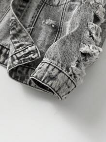 SHEIN Explorewe Chico joven Cazadora mezclilla desgarro - Gris - Ver 5