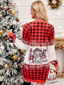 SHEIN LUNE Christmas Print Raglan Sleeve Dress For New Year Clothes