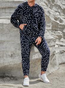 Manfinity VCAY Áo hoodie và quần nỉ có túi in hình ngôi sao dành cho nam, dành cho mùa thu đông - Đen và trắng - Xem 1