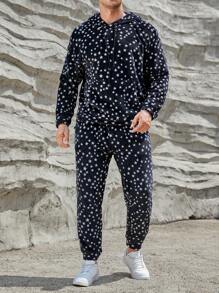 Manfinity VCAY Áo hoodie và quần nỉ có túi in hình ngôi sao dành cho nam, dành cho mùa thu đông - Đen và trắng - Xem 4