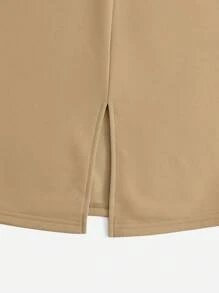 SHEIN EZwear Drawstring Waist Slant Pocket Skirt - Camel - View 5