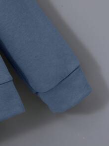 SHEIN 青少年男孩字母拼接卡通标语图案卫衣 - 霧霾藍 - 查看 3