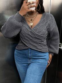 Slaydiva Hơn Crossover Xoắn Dan Thả vai Áo len - Xám - Xem 4