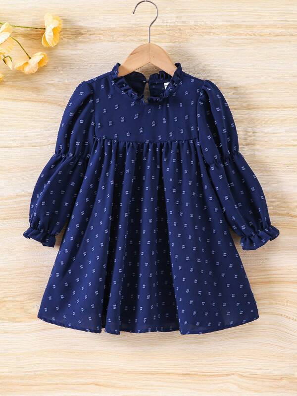 SHEIN Young Girl Swiss Dot Flare Sleeve Frill Trim Dress,Holiday,Summer,Travel